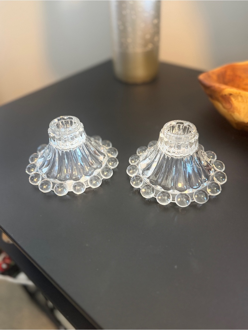 Anchor Hocking Vintage Clear Glass Hobnail Candle Holders - Pair